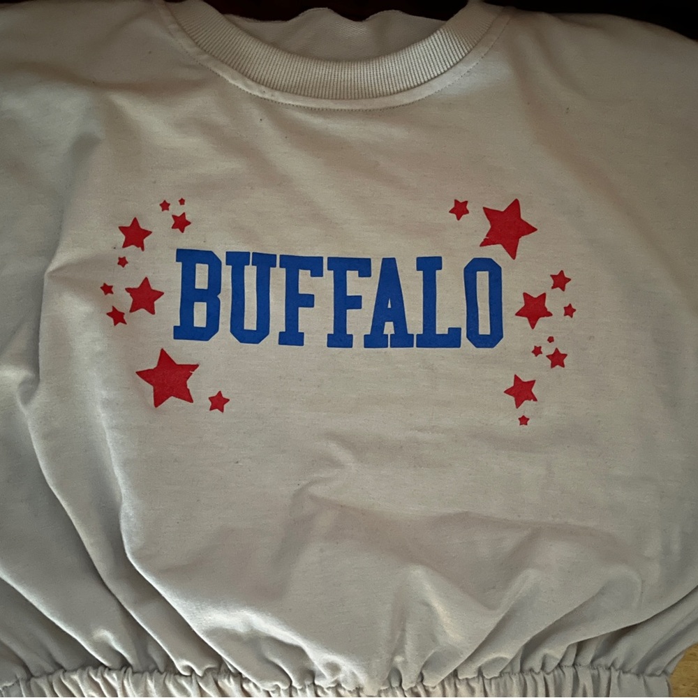 Buffalo White Crop Top with Red Stars by Abigail Lee Bills Mafia sz L